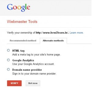 Alternat Method to verify your site