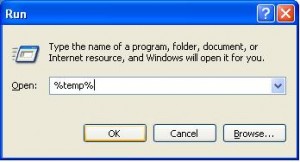 typing ‘%temp%’ in the Run window